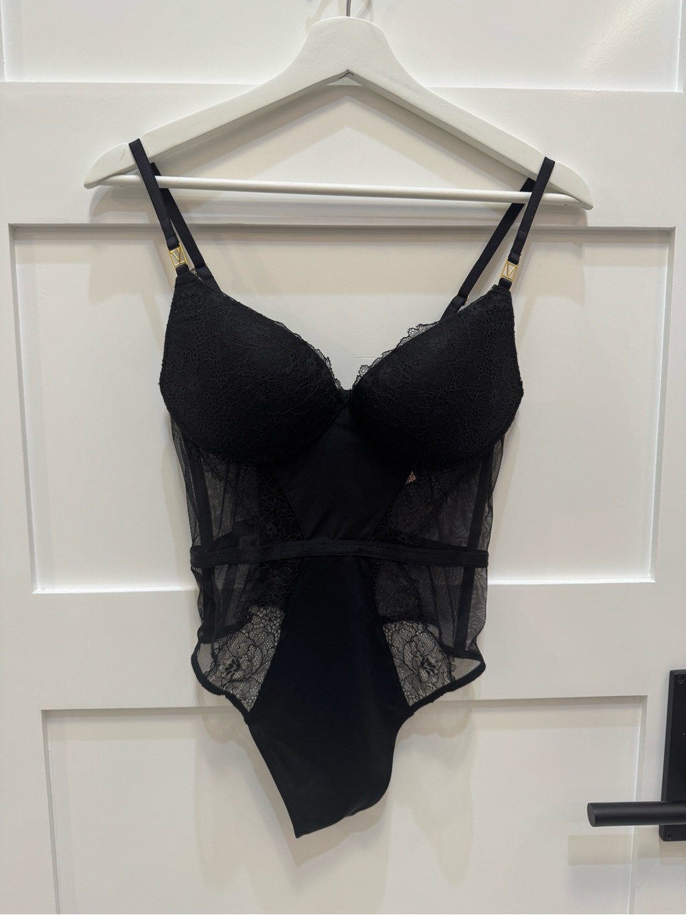Victoria's Secret Black Lace & Mesh Bodysuit with Adjustable Straps